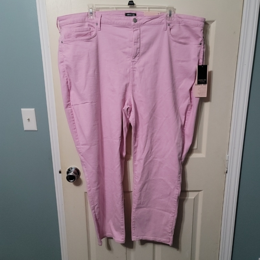 NYDJ Curves 360 Pink Lady Slim Straight Ankle Side Slits Denim Jeans $109 NWT 26